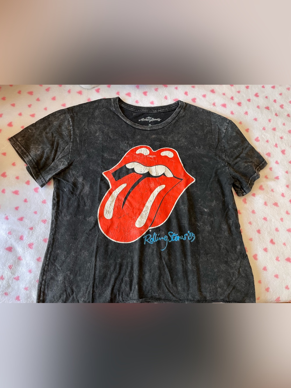 the Rolling Stones Black Short Sleeve Tee with Red Tongue Graphic